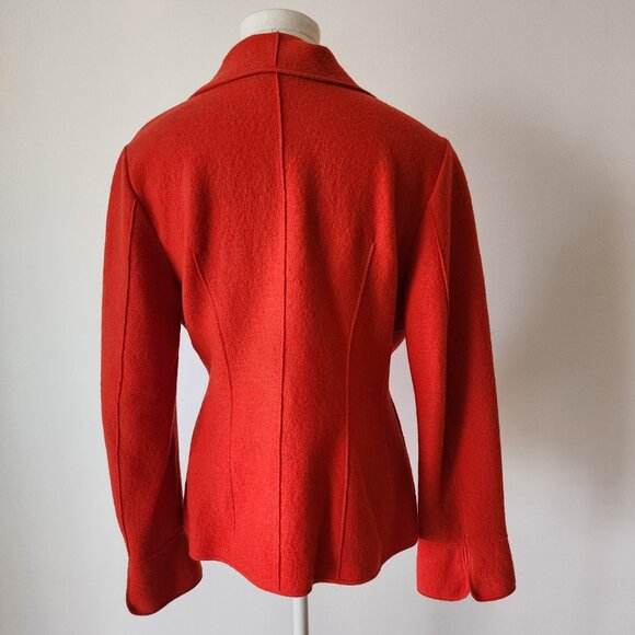 Vintage Geiger Orange Red Boiled Wool Sweater Cardigan Jacket - Picture 3 of 10